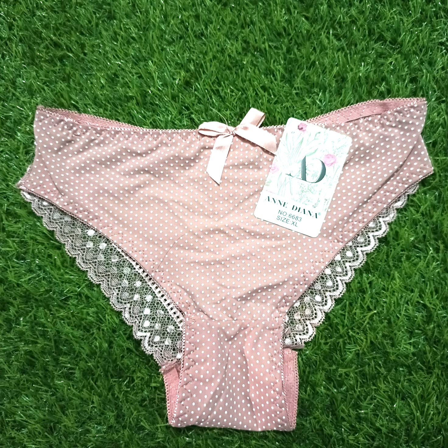 Chain Strips Dotted Printed Bra Panty Set - Pink
