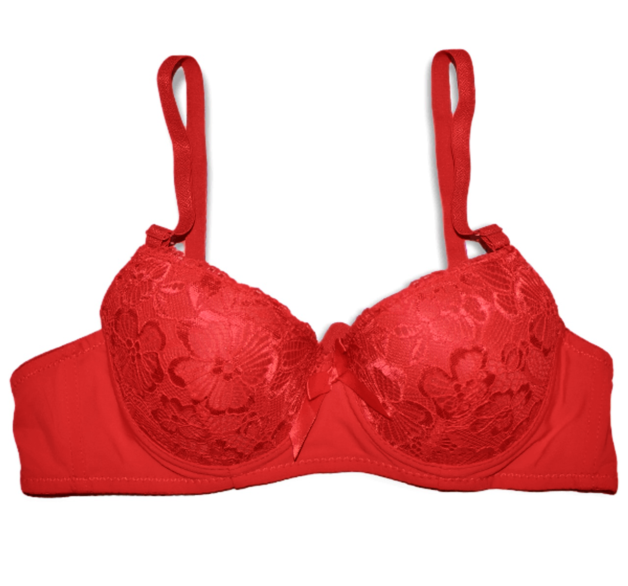 Front Cup Flower Fabric Style Padded Bra - Red
