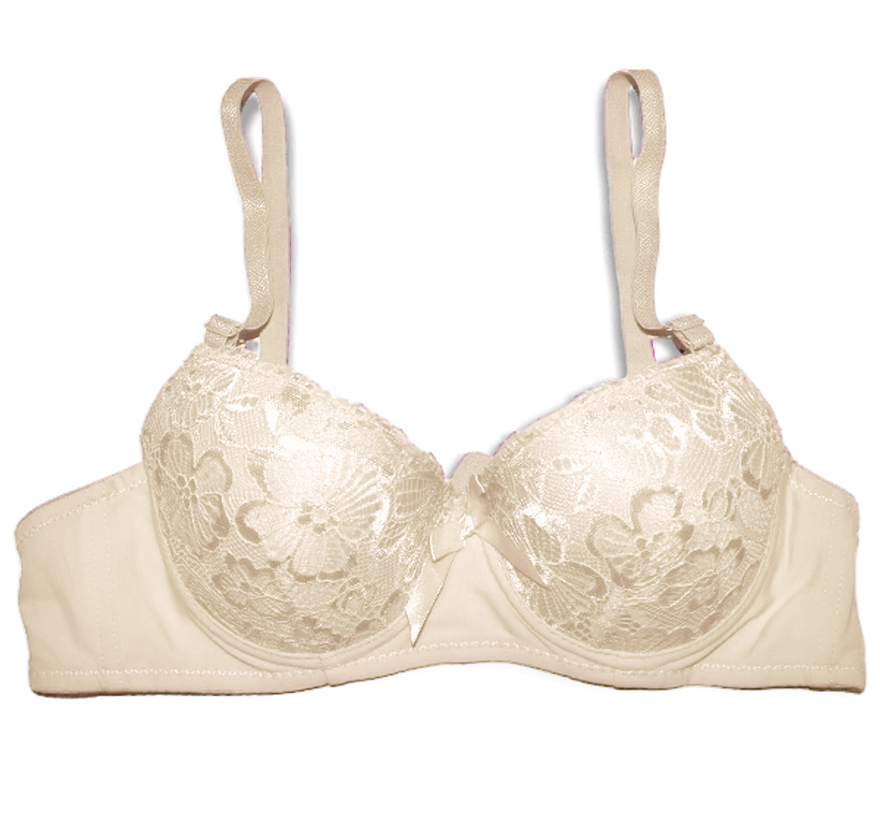 Front Cup Flower Fabric Style Padded Bra - Nude