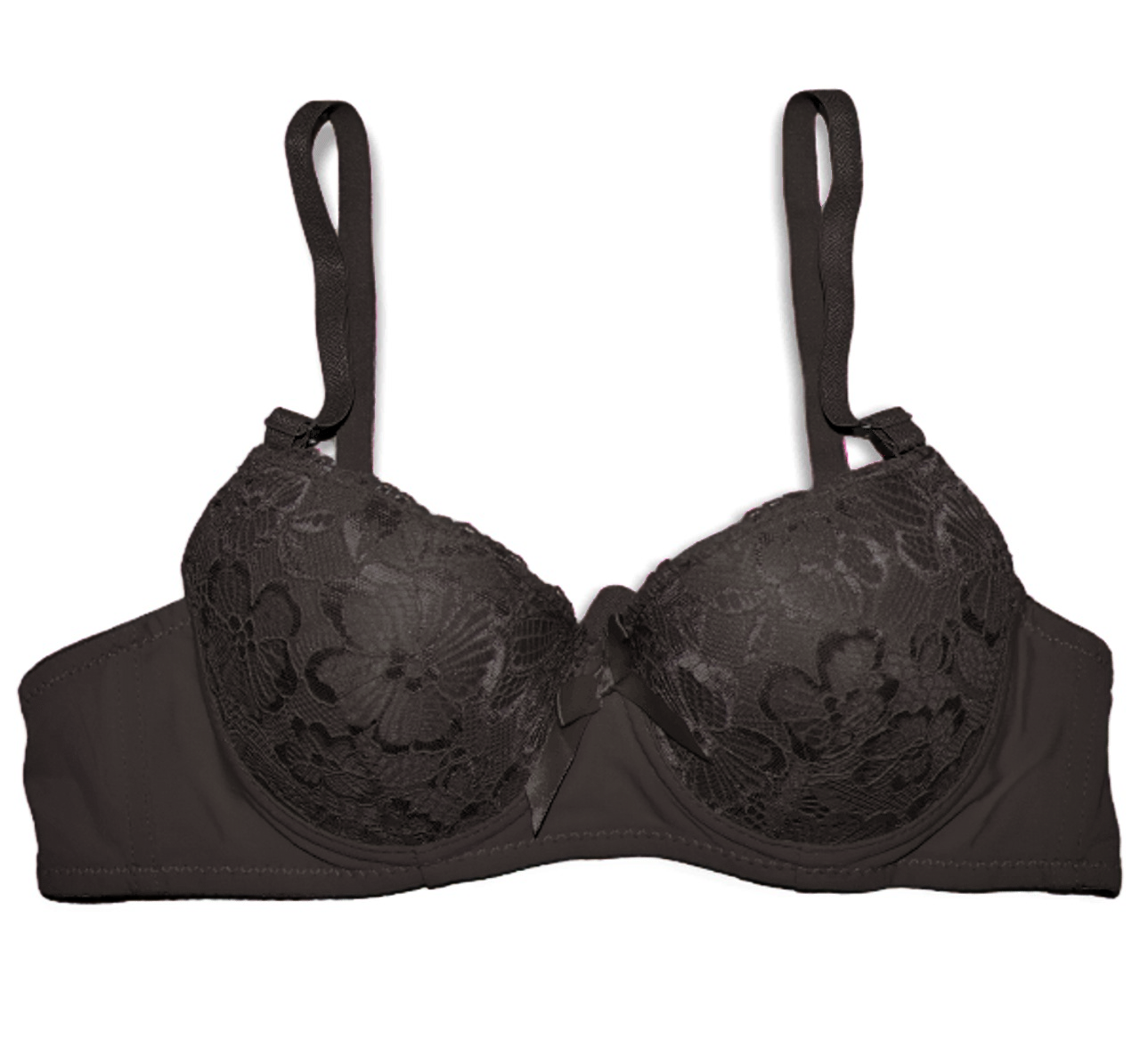 Front Cup Flower Fabric Style Padded Bra - Black